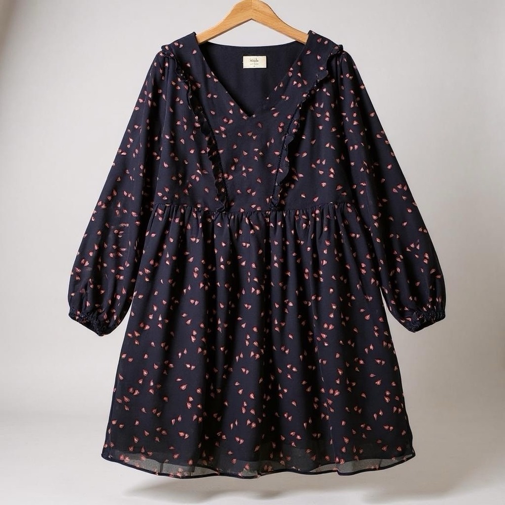 Hush Mini Fit & Flare Dress 14 Dark Floral Long Sleeve Romantic Coquette